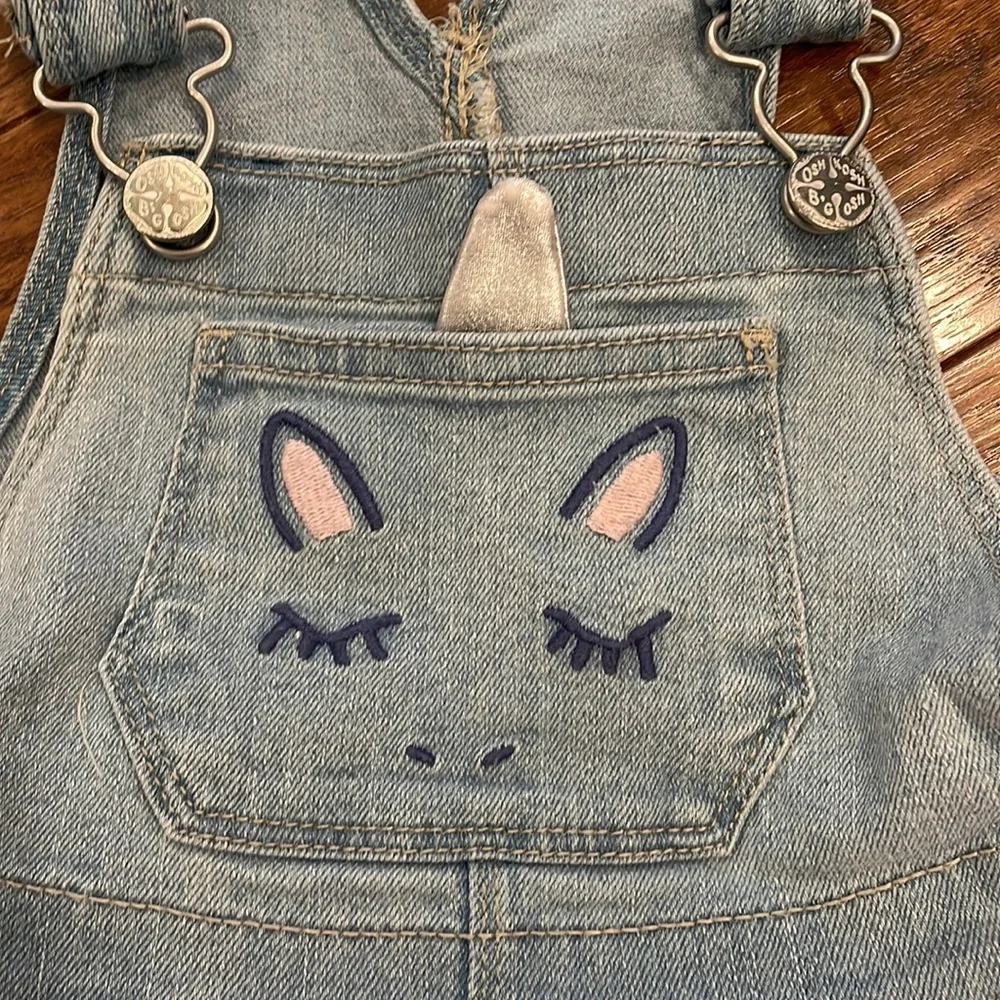 OshKosh B'gosh Unicorn Tulle Pink Silver Denim Overall Dress Vestbak Size 3T